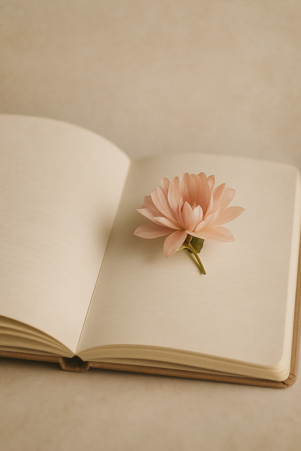 Open journal with blooming flower